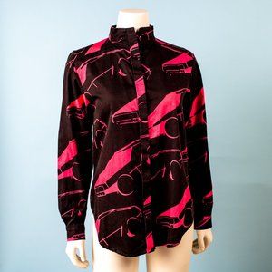 Sigga Maija (Icelandic) Neon Car Print Cotton Button Down Shirt